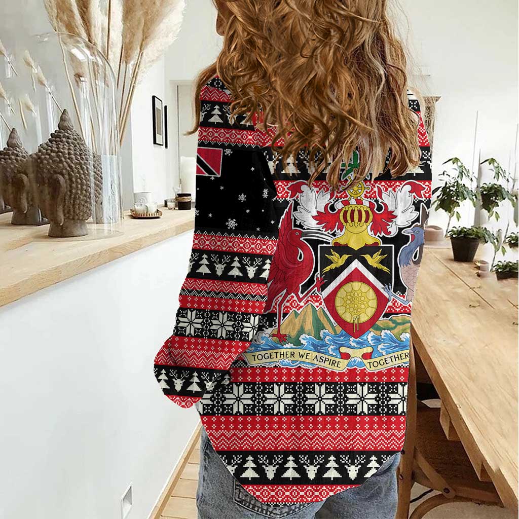 Trinidad and Tobago Christmas Women Casual Shirt Bird and Coat of Arms Design - Wonder Print Shop