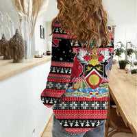 Trinidad and Tobago Christmas Women Casual Shirt Bird and Coat of Arms Design - Wonder Print Shop