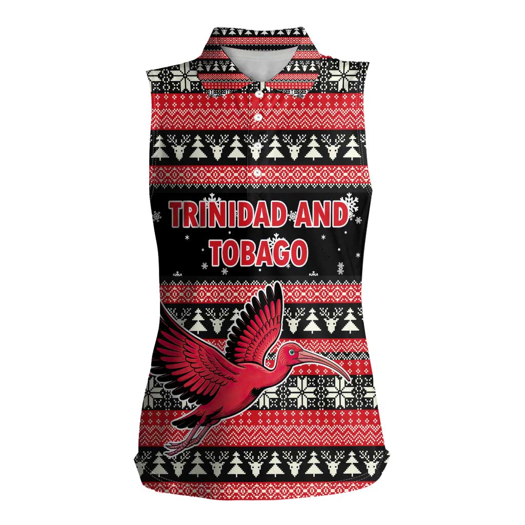 Trinidad and Tobago Christmas Women Sleeveless Polo Shirt Bird and Coat of Arms Design - Wonder Print Shop