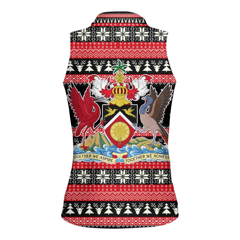 Trinidad and Tobago Christmas Women Sleeveless Polo Shirt Bird and Coat of Arms Design - Wonder Print Shop