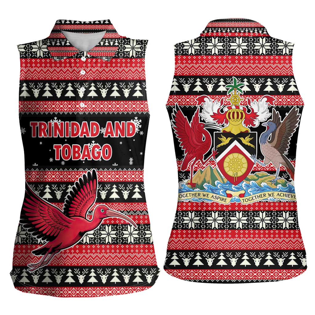 Trinidad and Tobago Christmas Women Sleeveless Polo Shirt Bird and Coat of Arms Design - Wonder Print Shop
