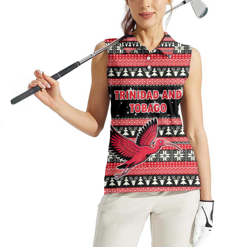 Trinidad and Tobago Christmas Women Sleeveless Polo Shirt Bird and Coat of Arms Design - Wonder Print Shop