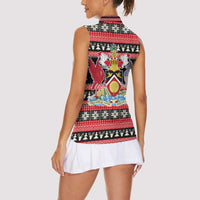 Trinidad and Tobago Christmas Women Sleeveless Polo Shirt Bird and Coat of Arms Design - Wonder Print Shop
