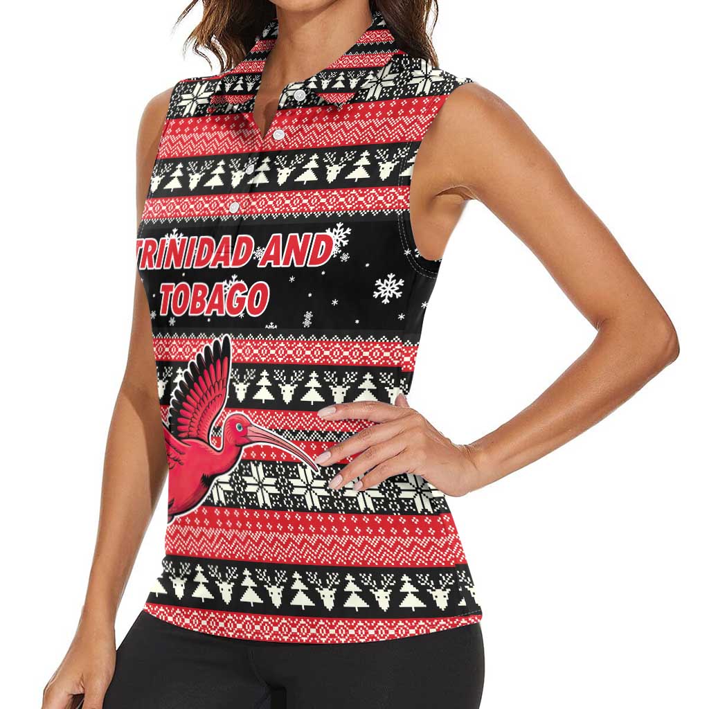 Trinidad and Tobago Christmas Women Sleeveless Polo Shirt Bird and Coat of Arms Design - Wonder Print Shop