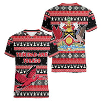 Trinidad and Tobago Christmas Women V-Neck T-Shirt Bird and Coat of Arms Design - Wonder Print Shop