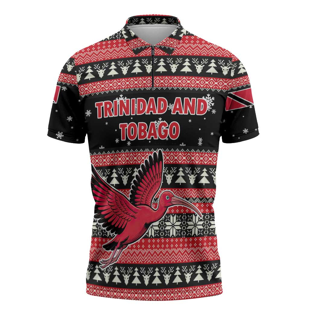 Trinidad and Tobago Christmas Zipper Polo Shirt Bird and Coat of Arms Design - Wonder Print Shop