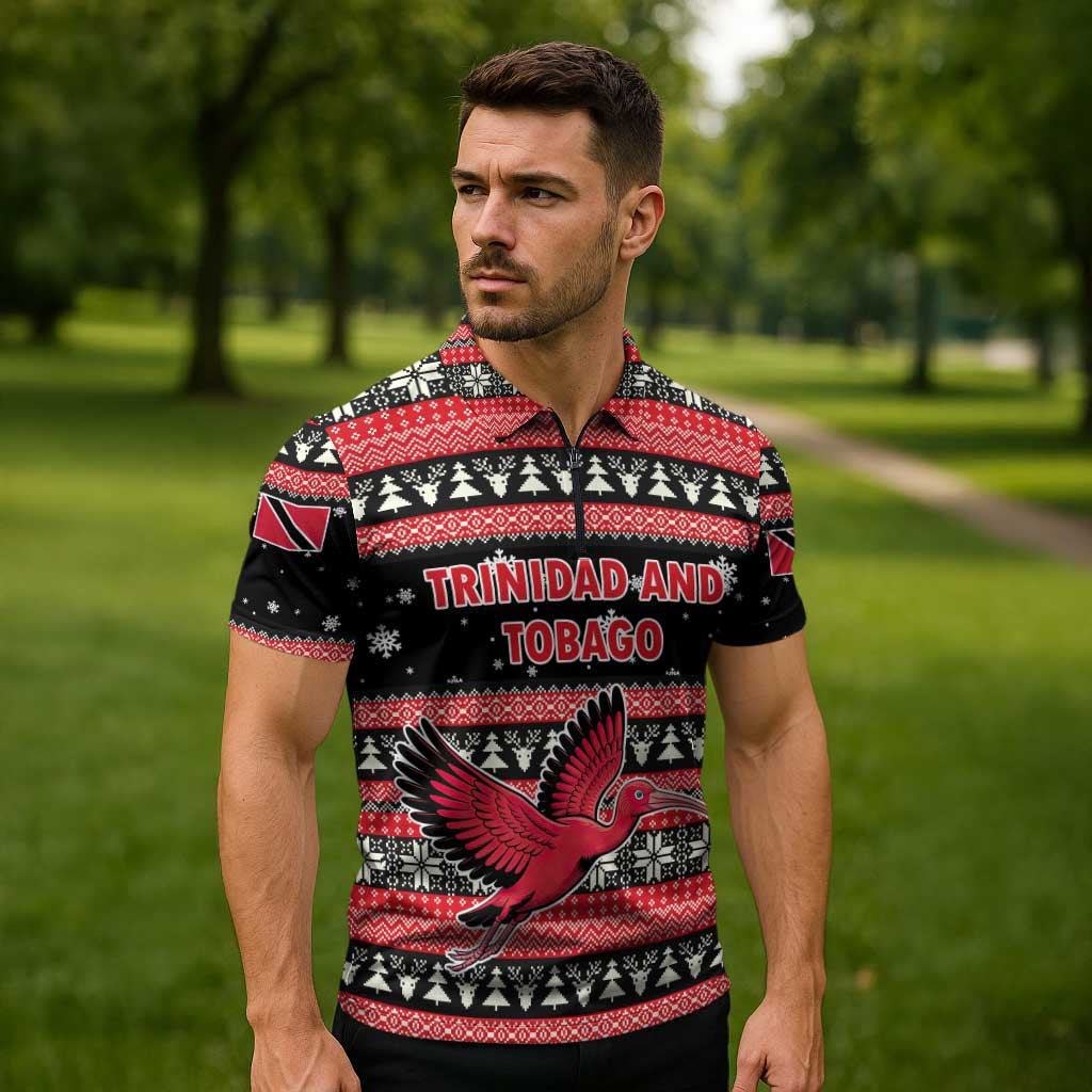 Trinidad and Tobago Christmas Zipper Polo Shirt Bird and Coat of Arms Design - Wonder Print Shop