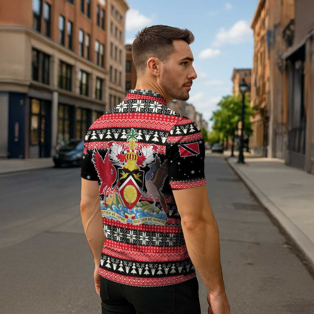 Trinidad and Tobago Christmas Zipper Polo Shirt Bird and Coat of Arms Design - Wonder Print Shop