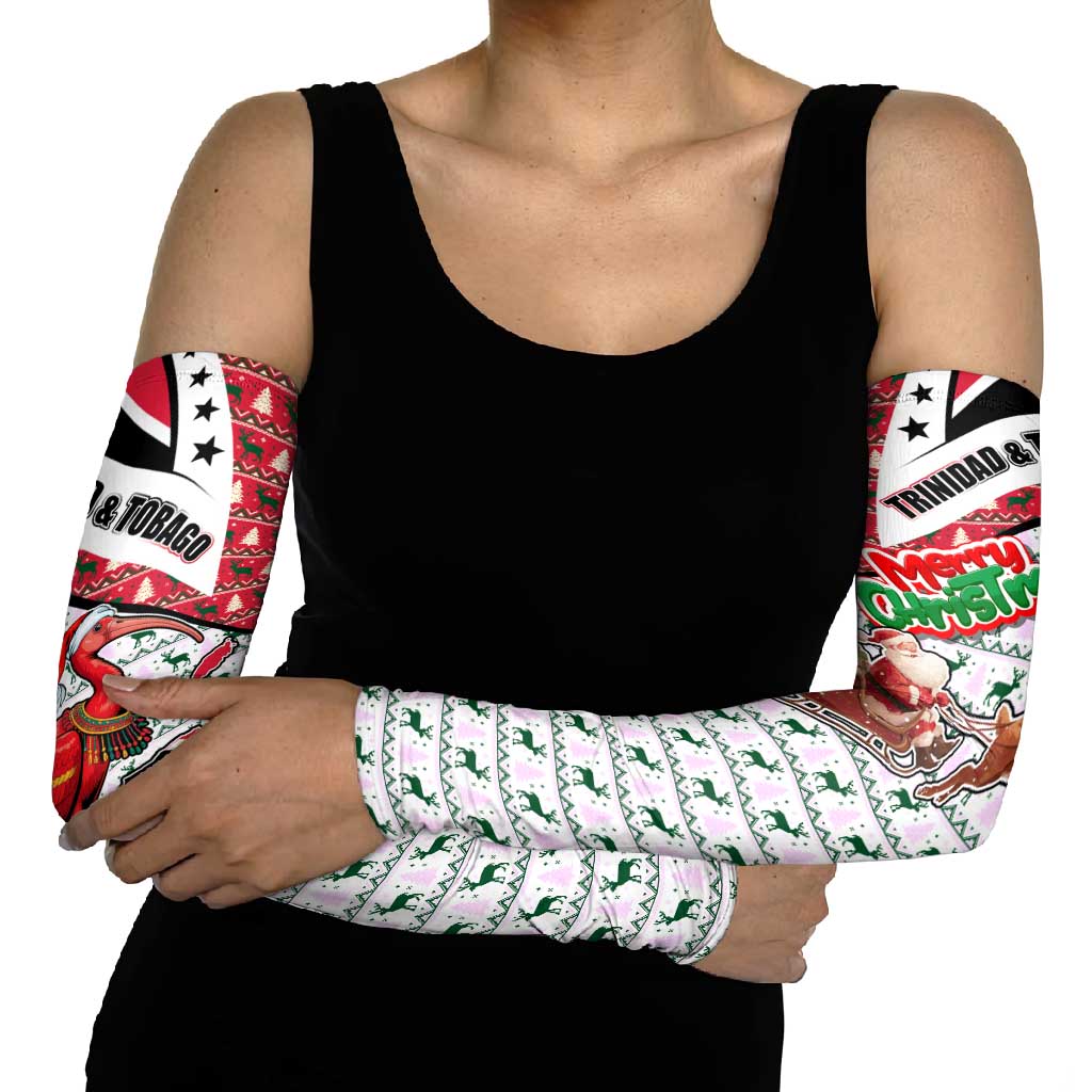 Trinidad and Tobago Christmas Arm Sleeves Christmas Bird Santa and Reindeer Design - Wonder Print Shop