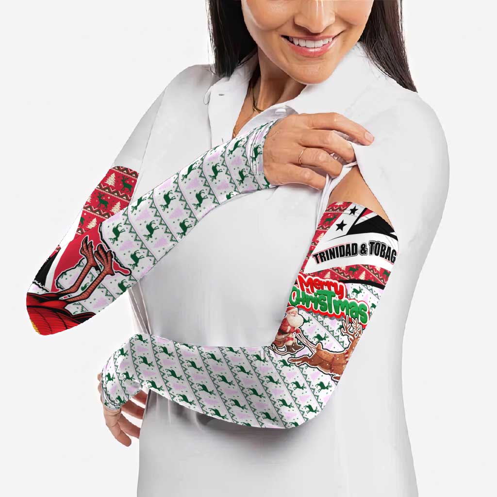Trinidad and Tobago Christmas Arm Sleeves Christmas Bird Santa and Reindeer Design - Wonder Print Shop