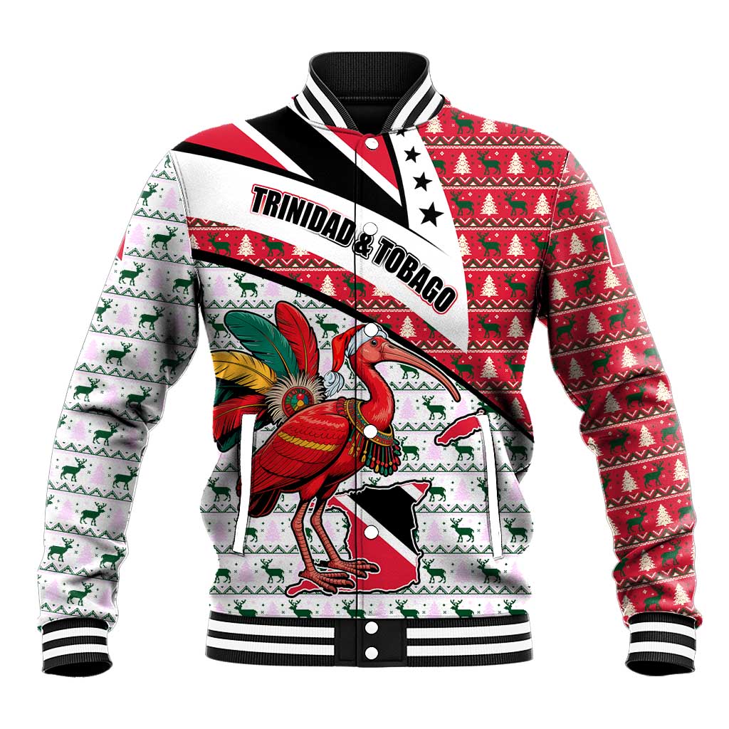 Trinidad and Tobago Christmas Baseball Jacket Christmas Bird Santa and Reindeer Design - Wonder Print Shop