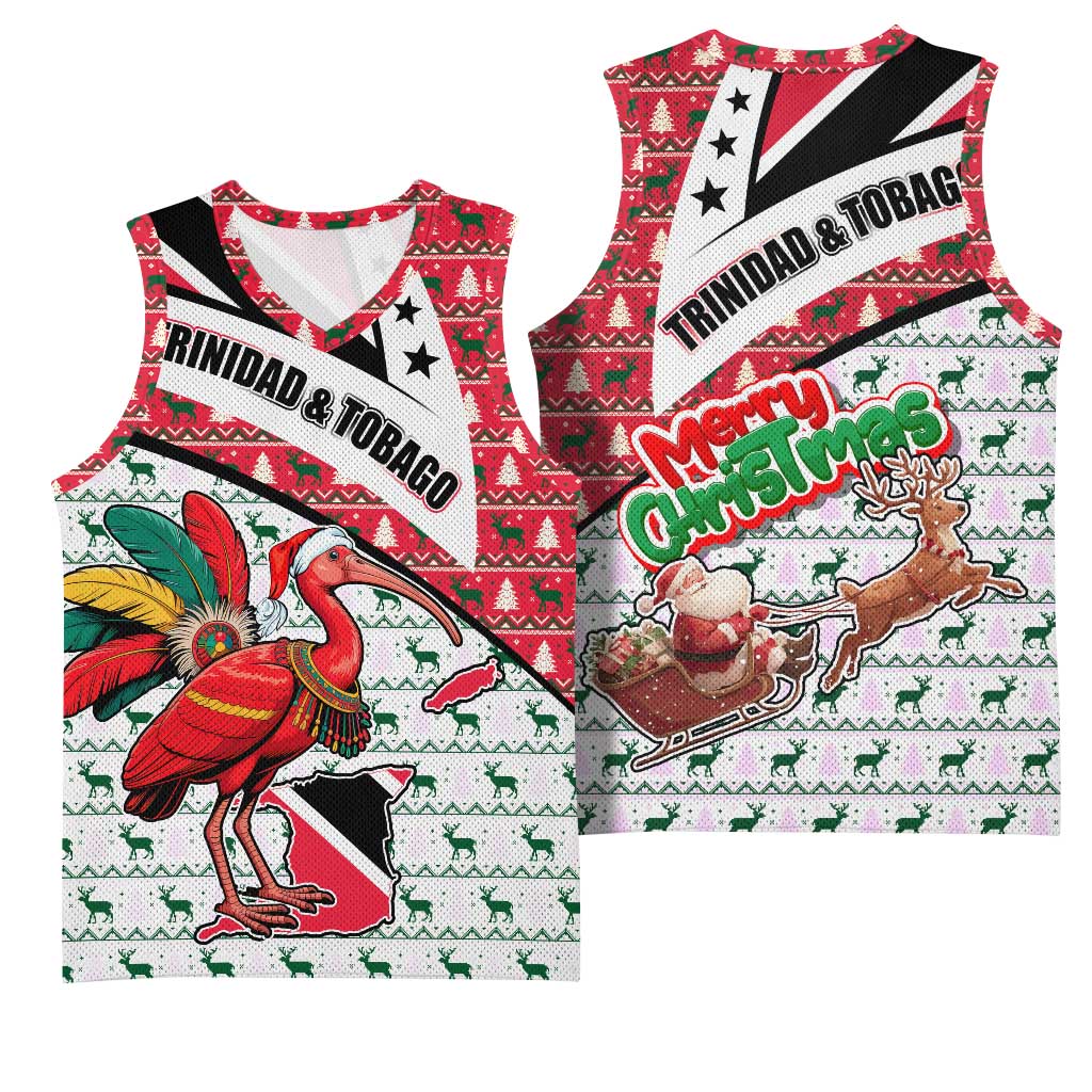 Trinidad and Tobago Christmas Basketball Jersey Christmas Bird Santa and Reindeer Design - Wonder Print Shop