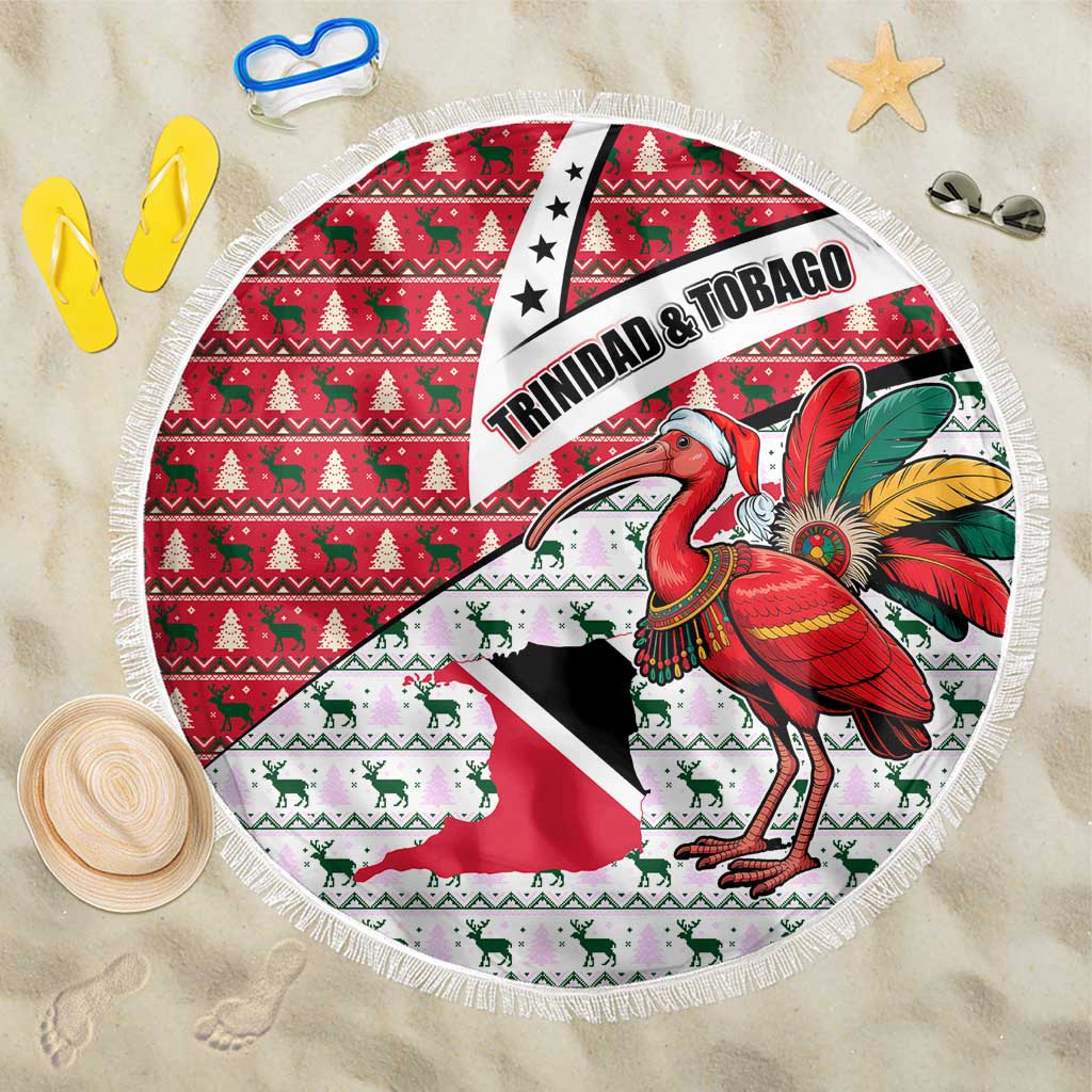 Trinidad and Tobago Christmas Beach Blanket Christmas Bird Santa and Reindeer Design - Wonder Print Shop