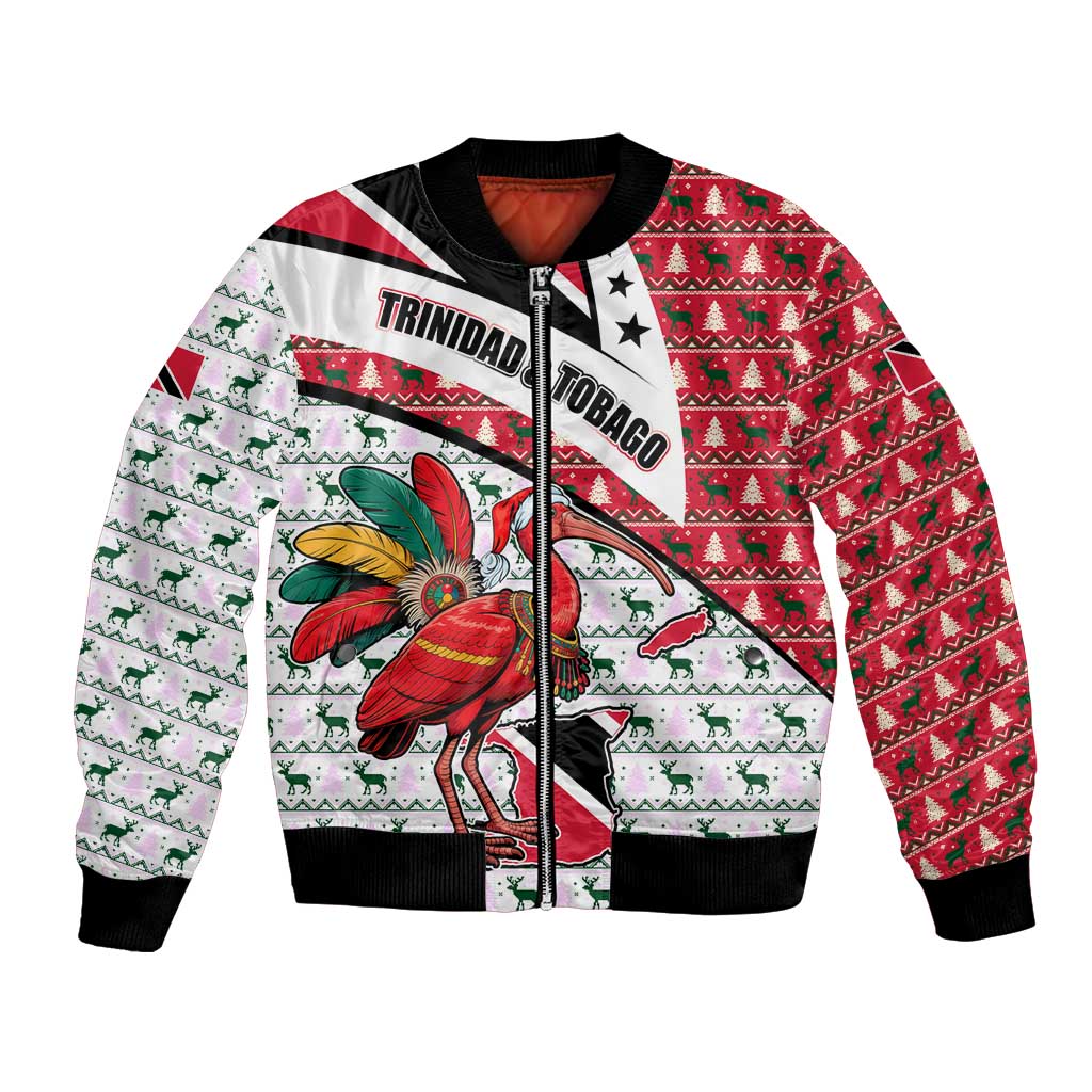 Trinidad and Tobago Christmas Bomber Jacket Christmas Bird Santa and Reindeer Design - Wonder Print Shop