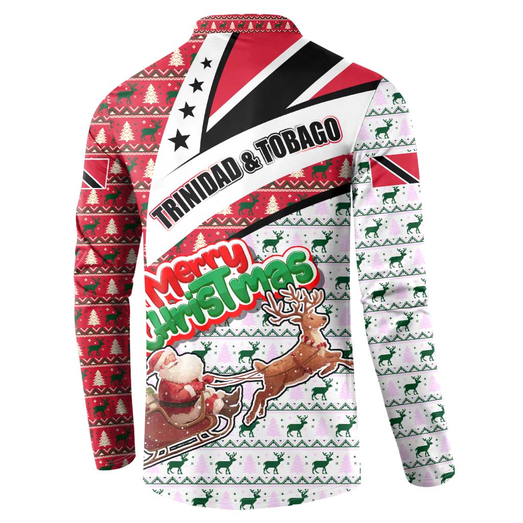 Trinidad and Tobago Christmas Button Sweatshirt Christmas Bird Santa and Reindeer Design - Wonder Print Shop
