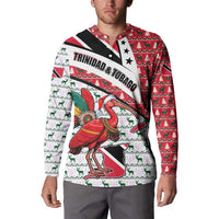 Trinidad and Tobago Christmas Button Sweatshirt Christmas Bird Santa and Reindeer Design - Wonder Print Shop