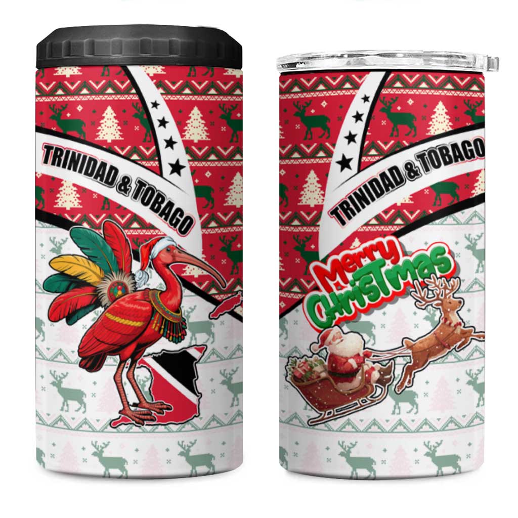 Trinidad and Tobago Christmas 4 in 1 Can Cooler Tumbler Christmas Bird Santa and Reindeer Design - Wonder Print Shop