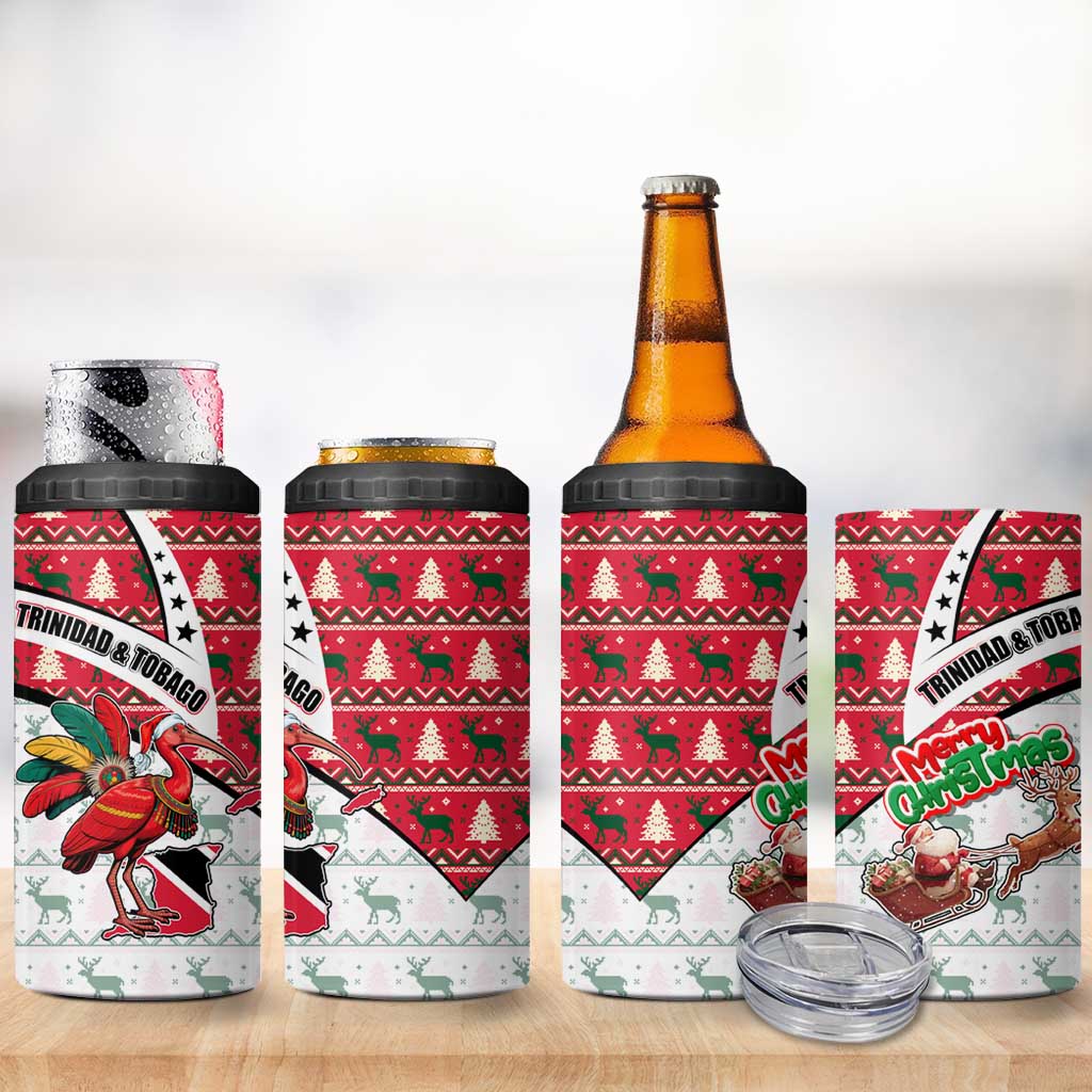 Trinidad and Tobago Christmas 4 in 1 Can Cooler Tumbler Christmas Bird Santa and Reindeer Design - Wonder Print Shop