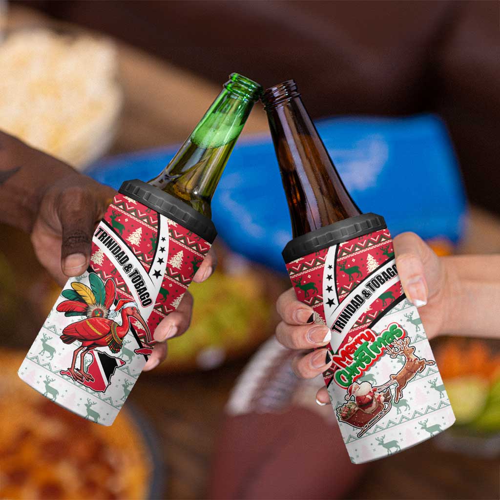 Trinidad and Tobago Christmas 4 in 1 Can Cooler Tumbler Christmas Bird Santa and Reindeer Design - Wonder Print Shop