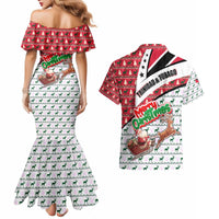 Trinidad and Tobago Christmas Couples Matching Mermaid Dress and Hawaiian Shirt Christmas Bird Santa and Reindeer Design - Wonder Print Shop