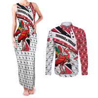 Trinidad and Tobago Christmas Couples Matching Tank Maxi Dress and Long Sleeve Button Shirt Christmas Bird Santa and Reindeer Design - Wonder Print Shop
