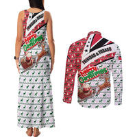Trinidad and Tobago Christmas Couples Matching Tank Maxi Dress and Long Sleeve Button Shirt Christmas Bird Santa and Reindeer Design - Wonder Print Shop