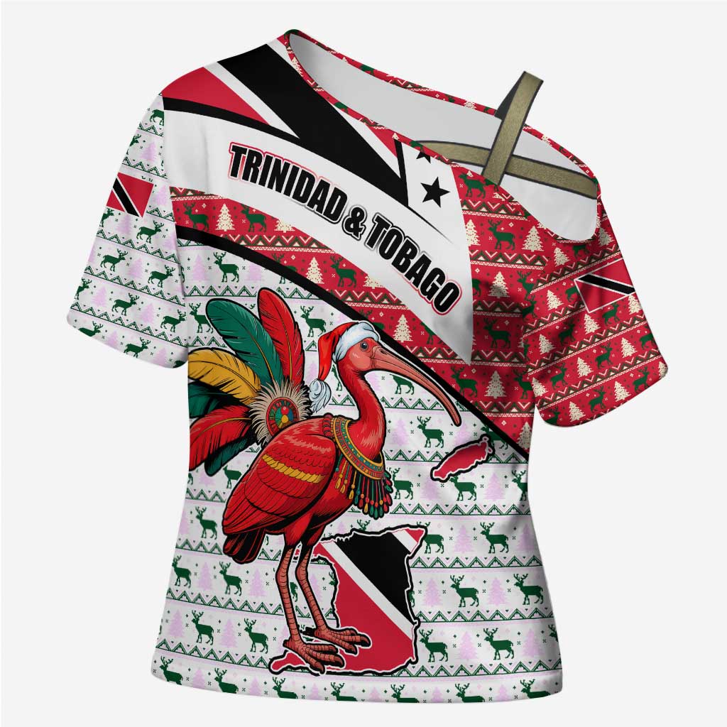Trinidad and Tobago Christmas Cross Shoulder Shirt Christmas Bird Santa and Reindeer Design - Wonder Print Shop