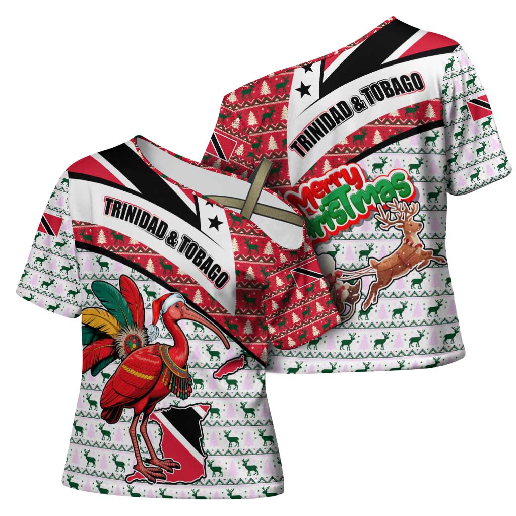 Trinidad and Tobago Christmas Cross Shoulder Shirt Christmas Bird Santa and Reindeer Design - Wonder Print Shop