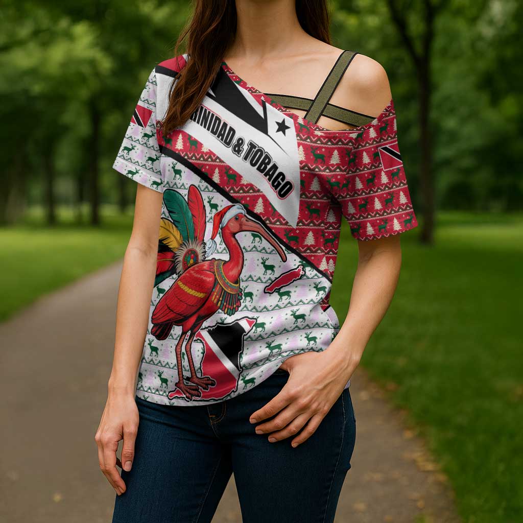 Trinidad and Tobago Christmas Cross Shoulder Shirt Christmas Bird Santa and Reindeer Design - Wonder Print Shop