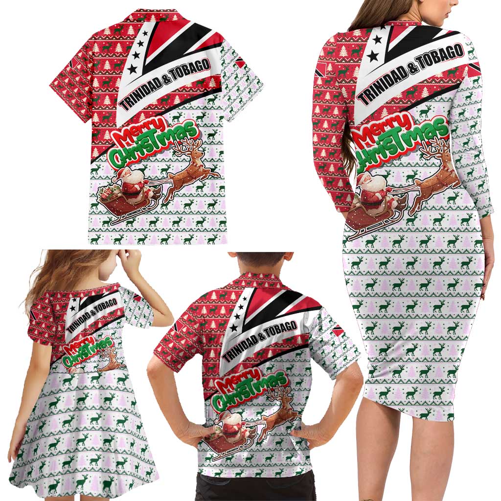 Trinidad and Tobago Christmas Family Matching Long Sleeve Bodycon Dress and Hawaiian Shirt Christmas Bird Santa and Reindeer Design - Wonder Print Shop