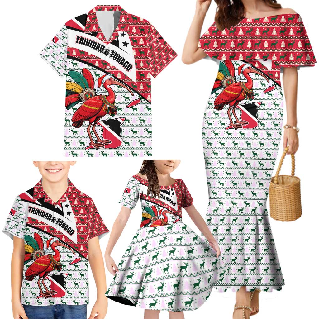 Trinidad and Tobago Christmas Family Matching Mermaid Dress and Hawaiian Shirt Christmas Bird Santa and Reindeer Design - Wonder Print Shop