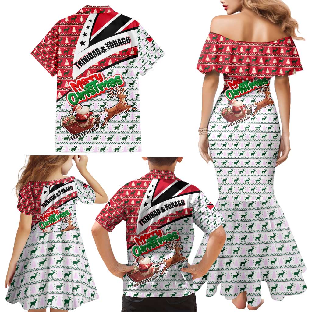 Trinidad and Tobago Christmas Family Matching Mermaid Dress and Hawaiian Shirt Christmas Bird Santa and Reindeer Design - Wonder Print Shop