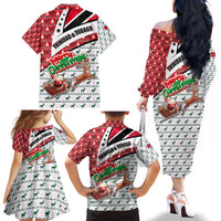 Trinidad and Tobago Christmas Family Matching Off The Shoulder Long Sleeve Dress and Hawaiian Shirt Christmas Bird Santa and Reindeer Design - Wonder Print Shop