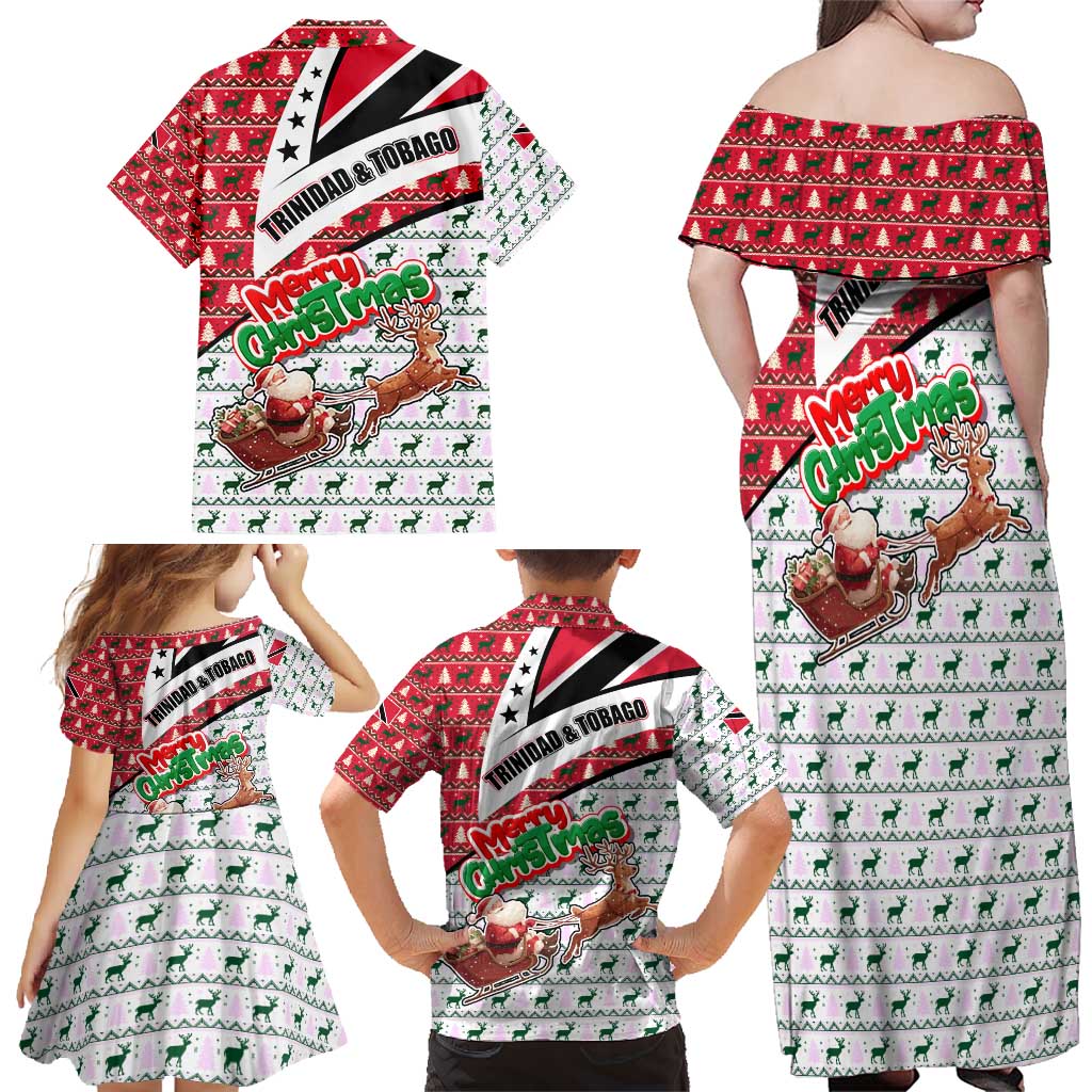 Trinidad and Tobago Christmas Family Matching Off Shoulder Maxi Dress and Hawaiian Shirt Christmas Bird Santa and Reindeer Design - Wonder Print Shop