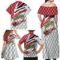 Trinidad and Tobago Christmas Family Matching Off Shoulder Maxi Dress and Hawaiian Shirt Christmas Bird Santa and Reindeer Design - Wonder Print Shop