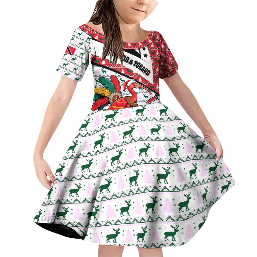 Trinidad and Tobago Christmas Family Matching Off Shoulder Short Dress and Hawaiian Shirt Christmas Bird Santa and Reindeer Design - Wonder Print Shop