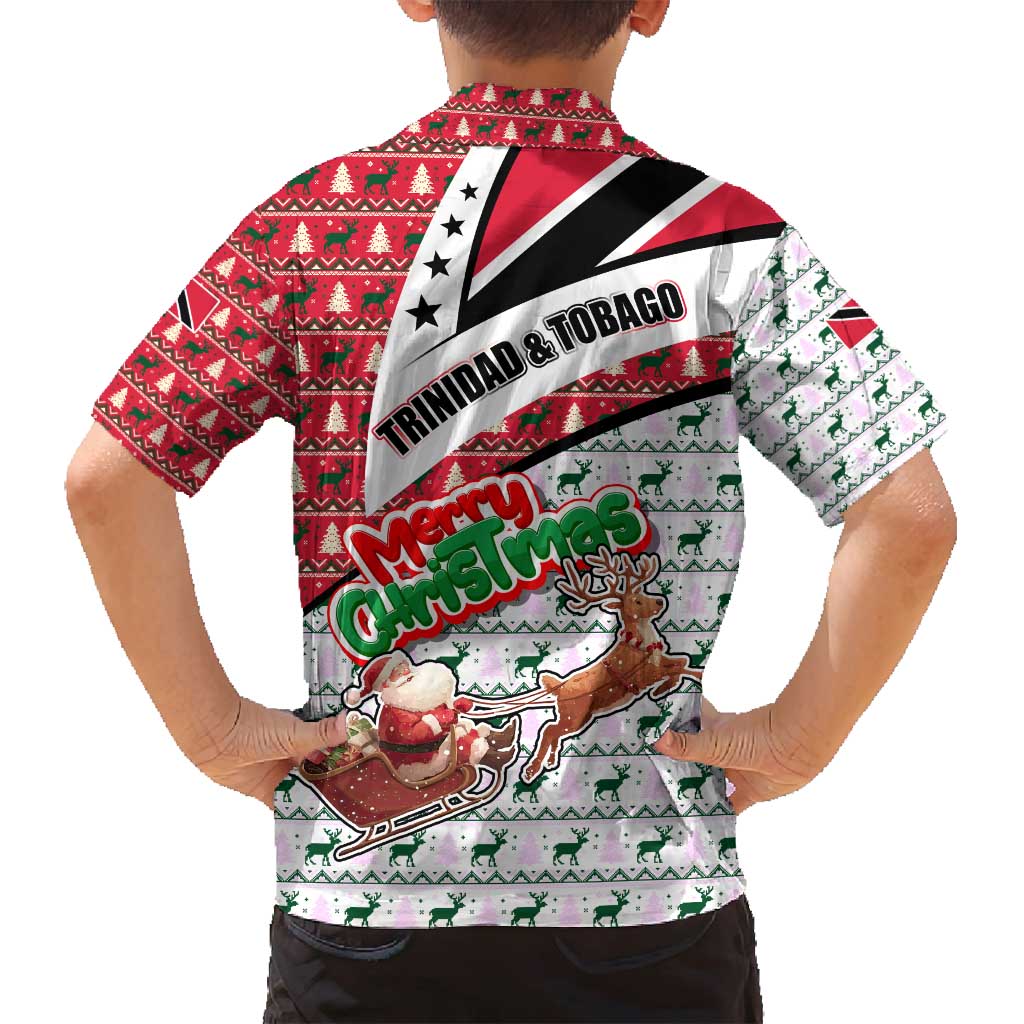 Trinidad and Tobago Christmas Family Matching Puletasi and Hawaiian Shirt Christmas Bird Santa and Reindeer Design - Wonder Print Shop