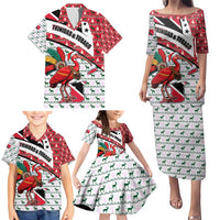 Trinidad and Tobago Christmas Family Matching Puletasi and Hawaiian Shirt Christmas Bird Santa and Reindeer Design - Wonder Print Shop
