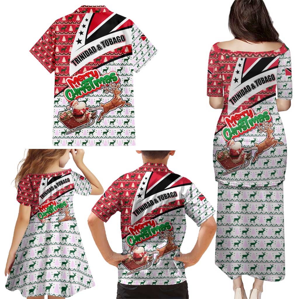 Trinidad and Tobago Christmas Family Matching Puletasi and Hawaiian Shirt Christmas Bird Santa and Reindeer Design - Wonder Print Shop