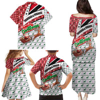 Trinidad and Tobago Christmas Family Matching Puletasi and Hawaiian Shirt Christmas Bird Santa and Reindeer Design - Wonder Print Shop