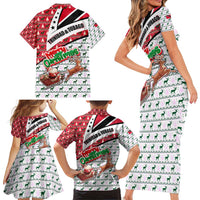 Trinidad and Tobago Christmas Family Matching Short Sleeve Bodycon Dress and Hawaiian Shirt Christmas Bird Santa and Reindeer Design - Wonder Print Shop