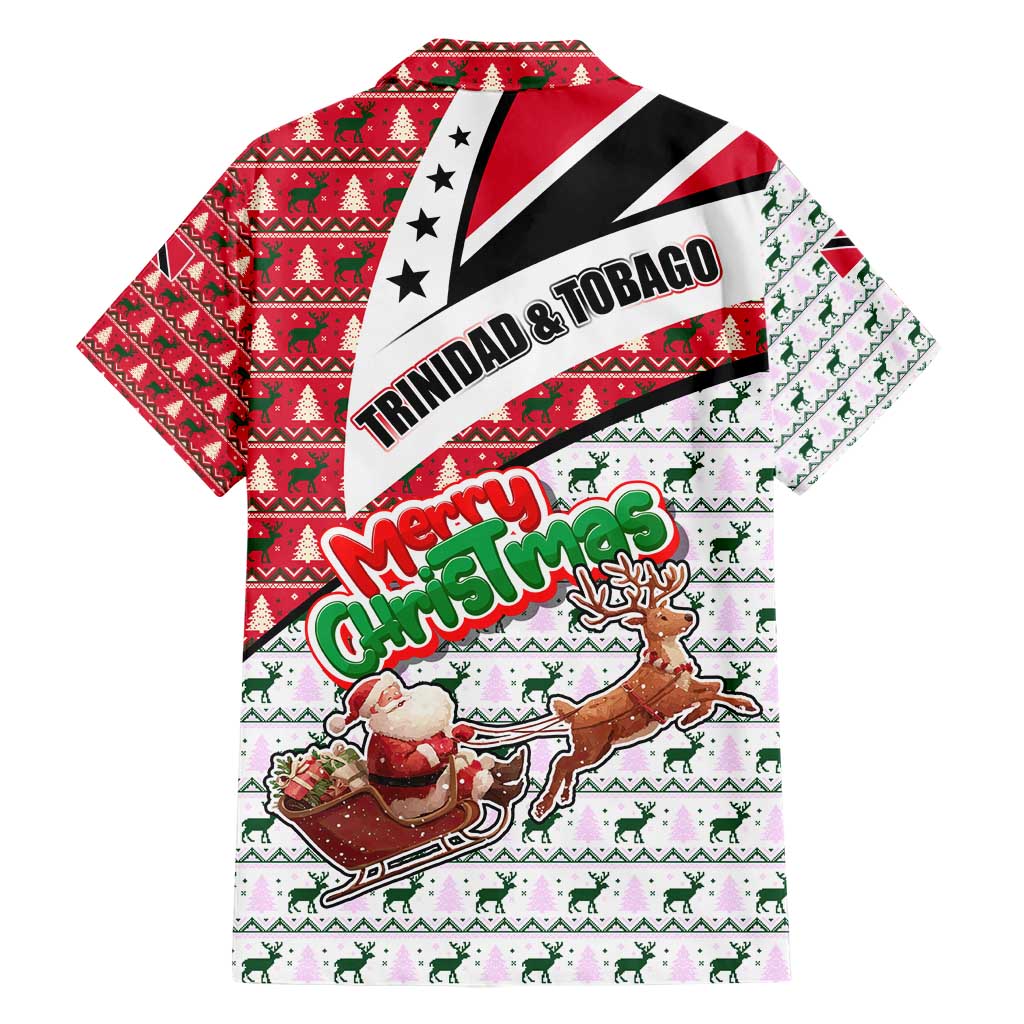 Trinidad and Tobago Christmas Family Matching Short Sleeve Bodycon Dress and Hawaiian Shirt Christmas Bird Santa and Reindeer Design - Wonder Print Shop