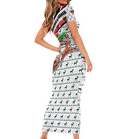 Trinidad and Tobago Christmas Family Matching Short Sleeve Bodycon Dress and Hawaiian Shirt Christmas Bird Santa and Reindeer Design - Wonder Print Shop
