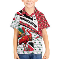 Trinidad and Tobago Christmas Family Matching Short Sleeve Bodycon Dress and Hawaiian Shirt Christmas Bird Santa and Reindeer Design - Wonder Print Shop