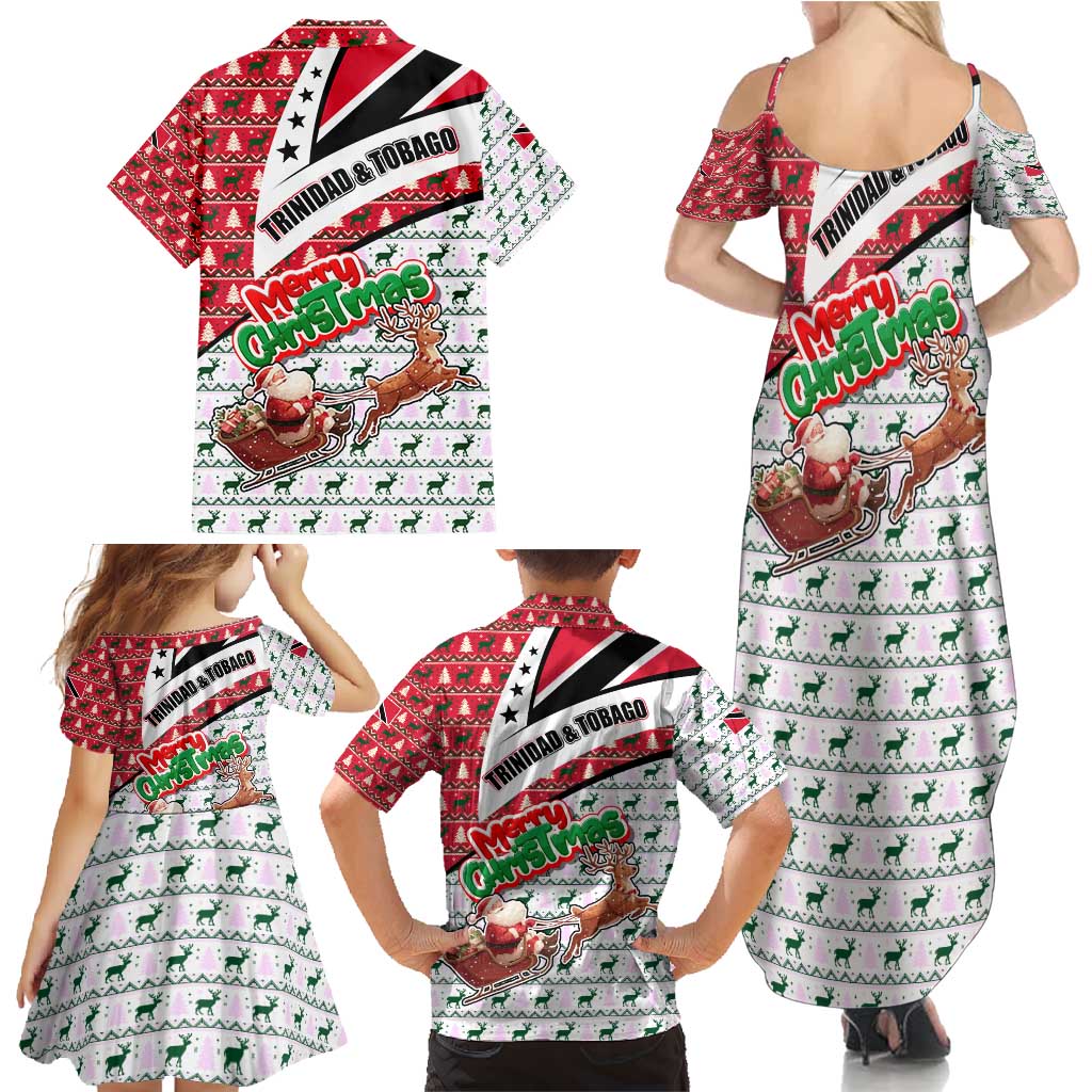 Trinidad and Tobago Christmas Family Matching Summer Maxi Dress and Hawaiian Shirt Christmas Bird Santa and Reindeer Design - Wonder Print Shop