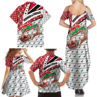Trinidad and Tobago Christmas Family Matching Summer Maxi Dress and Hawaiian Shirt Christmas Bird Santa and Reindeer Design - Wonder Print Shop