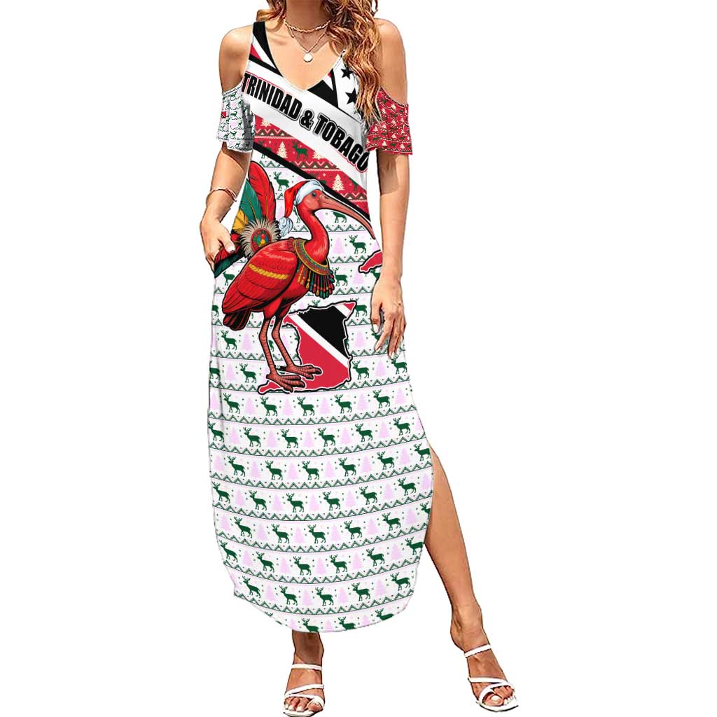 Trinidad and Tobago Christmas Family Matching Summer Maxi Dress and Hawaiian Shirt Christmas Bird Santa and Reindeer Design - Wonder Print Shop