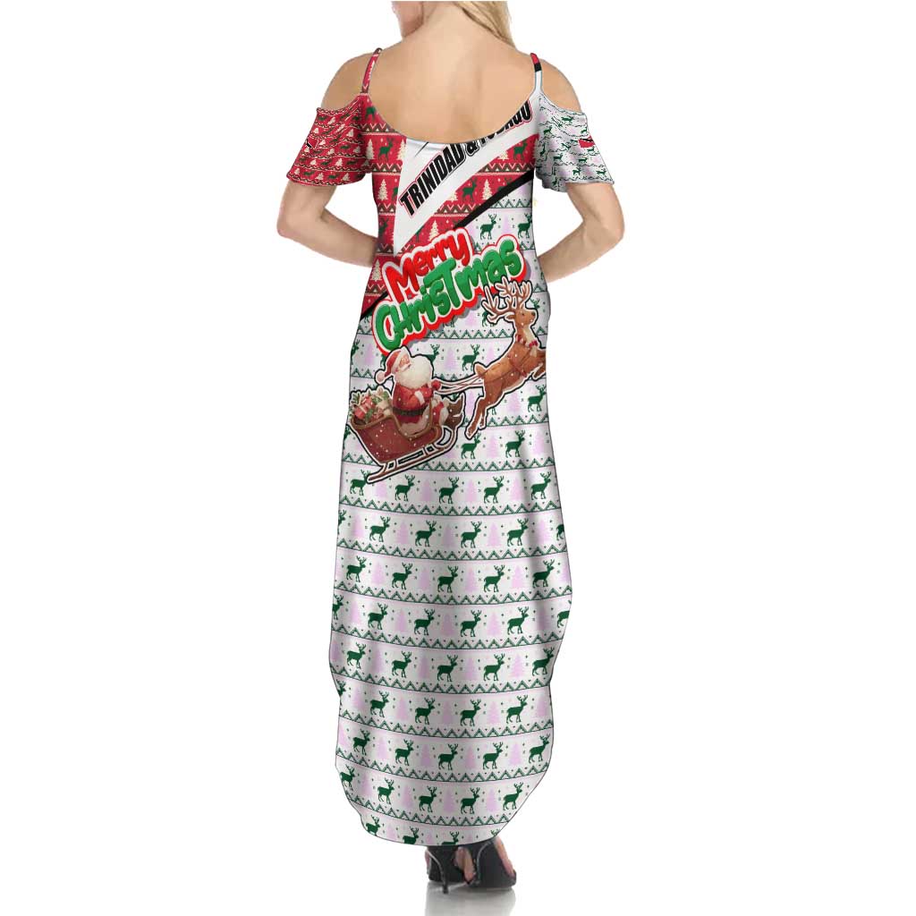 Trinidad and Tobago Christmas Family Matching Summer Maxi Dress and Hawaiian Shirt Christmas Bird Santa and Reindeer Design - Wonder Print Shop