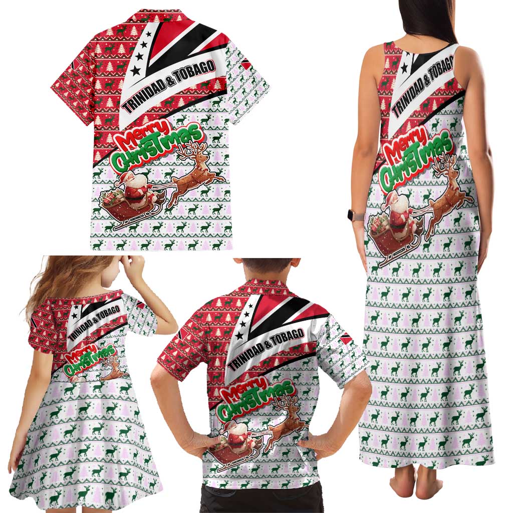 Trinidad and Tobago Christmas Family Matching Tank Maxi Dress and Hawaiian Shirt Christmas Bird Santa and Reindeer Design - Wonder Print Shop