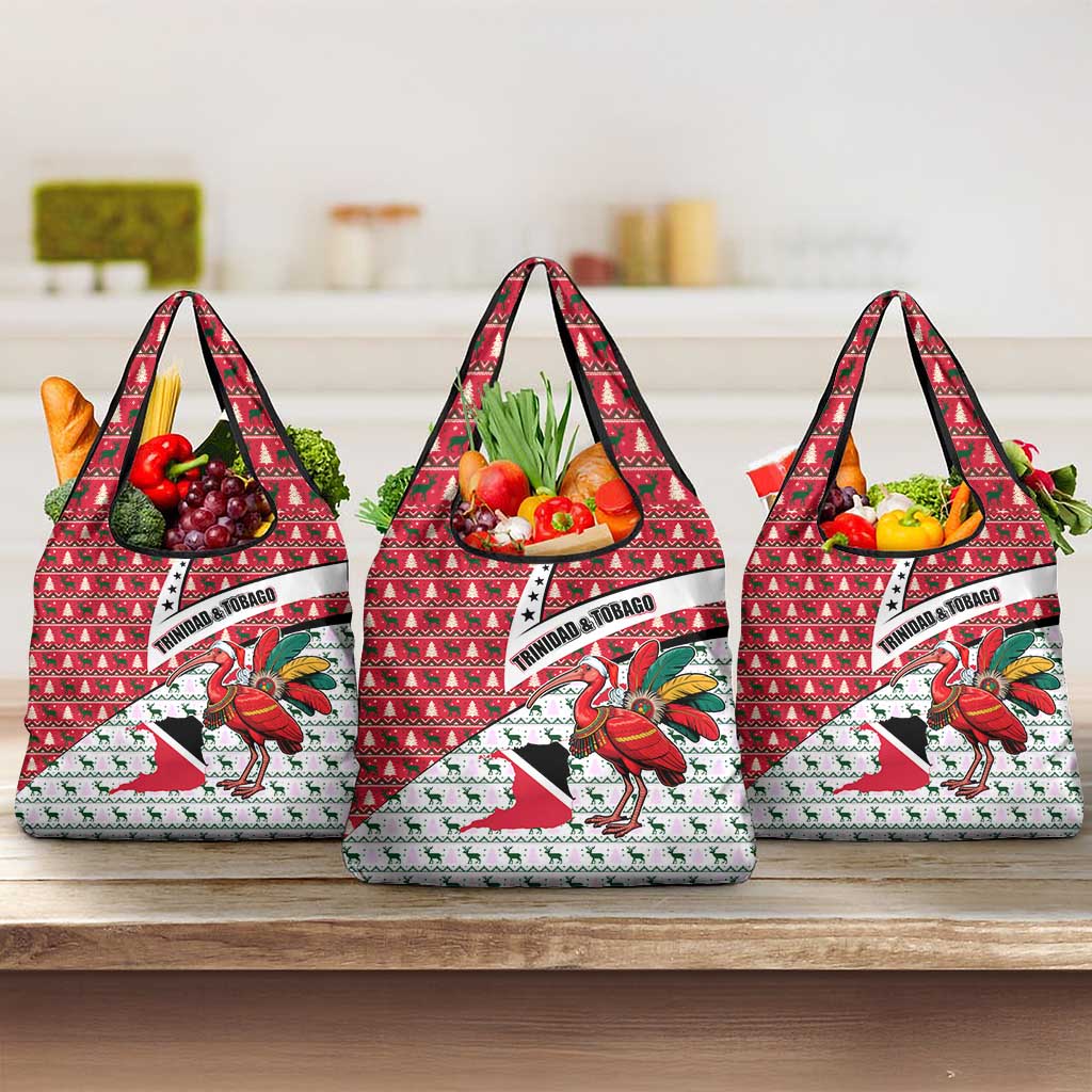 Trinidad and Tobago Christmas Grocery Bag Christmas Bird Santa and Reindeer Design - Wonder Print Shop